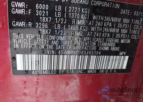 2019 Subaru Ascent Premium из США, поврежденный, VIN 4S4WMAFD5K3465384